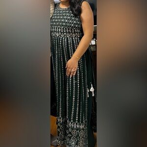 Green anarkali mirror work suit